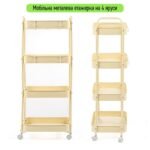 Етажерка мобільна чотириярусна універсальна з металу 45х30х103см Кремова SW-00002114 - Зображення 2