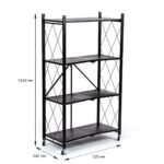 Стелаж мобільний чотириярусний універсальний розкладний з нержавіючої сталі 126х72х34см Чорний SW-00002098 - Зображення 3