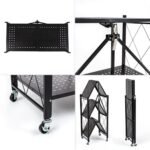 Стелаж мобільний триярусний універсальний розкладний з нержавіючої сталі 89х72х34см Чорний SW-00002097 - Зображення 5