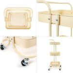 Етажерка мобільна триярусна універсальна з металу 45х37х82см Кремова SW-00002105 - Зображення 5