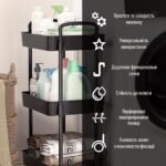 Етажерка мобільна чотириярусна універсальна пластикова 41х25х101см Чорна SW-00002108 - Зображення 4