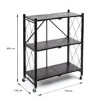Стелаж мобільний триярусний універсальний розкладний з нержавіючої сталі 89х72х34см Чорний SW-00002097 - Зображення 3