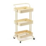 Етажерка мобільна триярусна універсальна з металу 45х37х82см Кремова SW-00002105