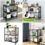 Стелаж мобільний триярусний універсальний розкладний з нержавіючої сталі 89х72х34см Чорний SW-00002097 - Зображення 6